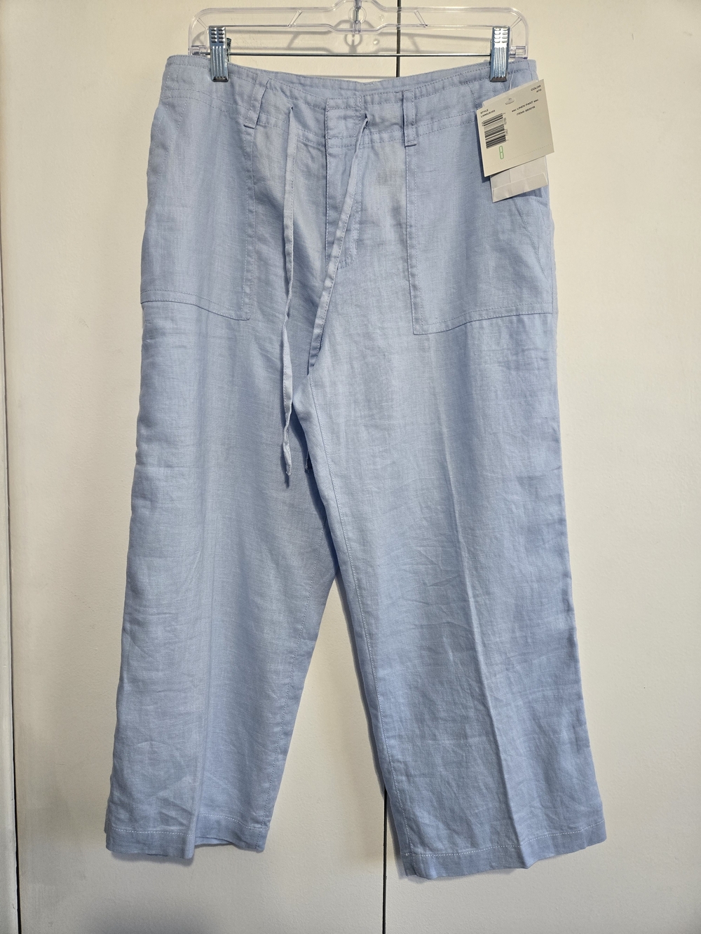 NWT Liz Claiborne 100% Linen Drawstring Crop Pants‎ Blue Size 8